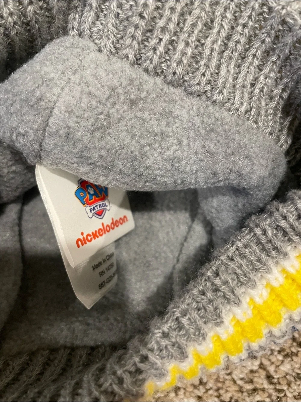 Kohl's Paw Patrol Stripe Pom Beanie and Mittens - Gray, Red, Blue, Yellow, White